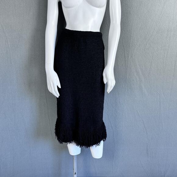 VTG 90s Black Fringe Skirt USA Minimalist Goth Grunge Womens S Avant Garde Art - Picture 5 of 14